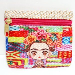 FRIDA Mexican Handmade Knit Fabric Coin Purse Artesanal Colorful Boho